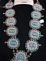 Vtg Navajo Sterling Silver LARRY MOSES BEGAY Turquoise Squash Blossom Necklace