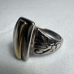 Unmarked Sterling Silver and Gold Plated Ridged Ring 17 mm Size 7
