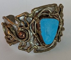 Brutalist MCM Bracelet Mixed Metals Blue Stone Large 8″ Diameter 2″ Tall
