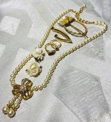 Vintage Jewelry Lot Signed Judy Lee Clip Earrings Necklace Rings Brooch Romantic