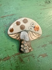 Vintage Signed Nanci Mushroom Ladybug Mid Century MCM Enamel Copper Pin Brooch