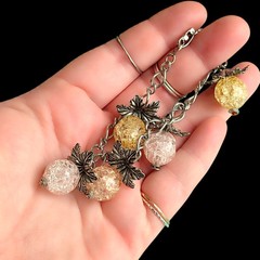 Vtg Silver Plate Crackle Glass Flower Drop Charm Bracelet 8.5in
