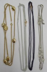 Vtg Lot Avon Long Statement Necklaces Silver Gold White Purple Station Beads