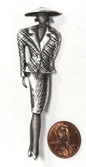 Vintage 925 Sterling Silver Art Deco Glam Fashion Lady Woman Pin / Brooch