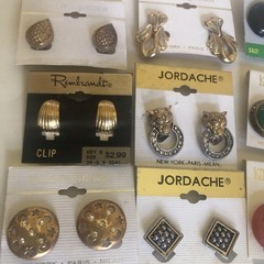 Vintage Lot of 19 Pairs Clip-On Earrings Jordache Rembrandt Etc All On Card