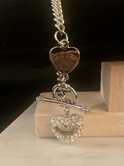 Vintage Juicy Couture, Pavé Heart Charm, Silver Tone, Toggle Bracelet