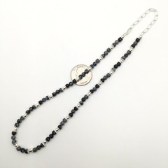 Silver Schark Handmade Sterling Silver & Snowflake Obsidian Necklace 15-18” #94