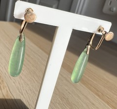 Vintage 10K Gold Jade & Pearl Drop Earrings 3.62g Screw Back Earrings