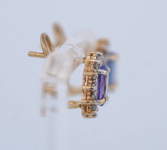 14K Yellow Gold Oval Tanzanite & Diamond Omega back Earrings, 3.3 grams