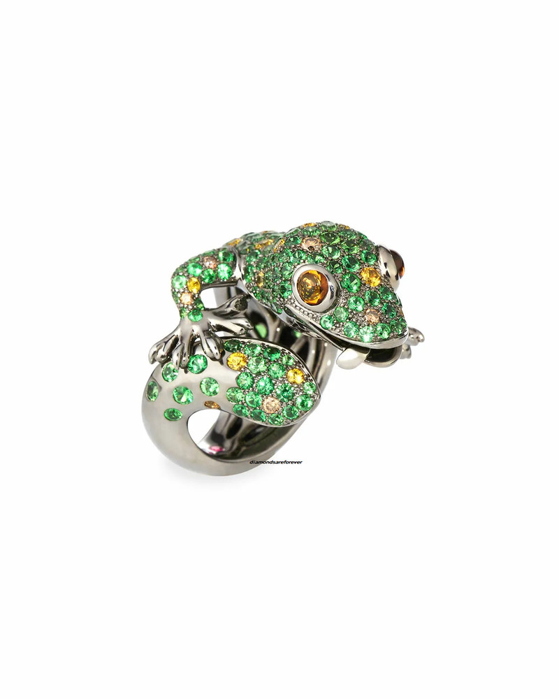 4.32CT Green Garnet, 0.80CT Yellow Sapphire & White CZ Lizard Design Women Ring