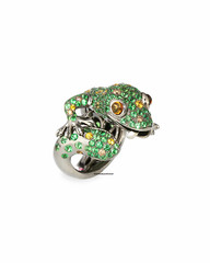 4.32CT Green Garnet, 0.80CT Yellow Sapphire & White CZ Lizard Design Women Ring