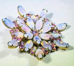 Vintage Juliana D&E Pink Moonstone Aurora Borealis Starburst Brooch Earrings Set
