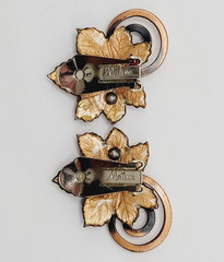 Vintage Matisse Leaf Brooch and Clip On Earrings Copper Enamel Vintage 1950s Set