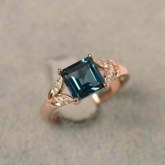 2 Ct Princess Cut London Blue Topaz Solitaire Engagement Ring 14K Rose Gold Over