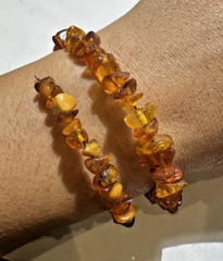 Natural Baltic Golden Honey Amber Pebble Beads Wrap Memory Wire 8.4g Bracelet