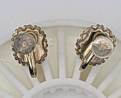 Vtg Retro Marked Vargus Goldtone Screw-Back Faux Fire Opal Rhinestone Earrings