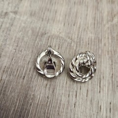 Vintage Monet Silver Tone Knotted Rope Clip-on Earrings Round Wreath