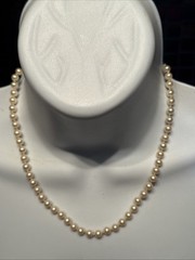 Marvella Vntg LUSTROUS Faux Pearl Single Strand Necklace 18” Knot Tied NOS NWT