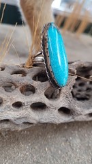 Vintage 1970s Sterling Turquoise Ring Size 6.25 Native American Inspired