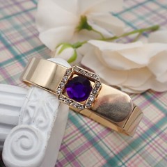 Vtg Front Tension Purple Resin Crystal Rhinestone Halo 6 1/2″ Bangle Bracelet
