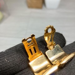 HERMÈS Enamel Earrings Clip type Chain Cloisonné enamel H-shaped gold asymmetry