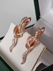 Vintage 1990-s 14 Ct Rolled Gold Zircons Snake Earrings-Hallmarked 585 RG