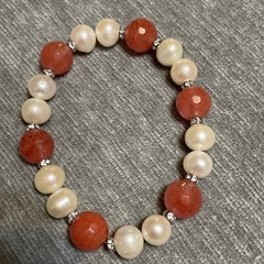 VTG Pair Of Large Pearl Faceted Rose Quartz Gemstone Rhinestone Beads 2
