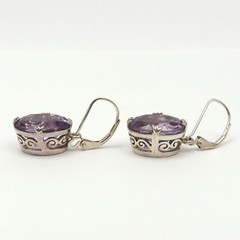 Sterling Silver Natural Light Purple Amethyst Leverback Dangle Earrings Vintage