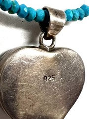 Vtg Turquoise Inlay Shell Necklace Heart Shiva Eye 925 Sterling Unique Ex Cond