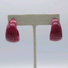 Pink Open Hoop Earrings Paint Splatter Funky Retro