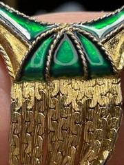 Vintage 1865 Signed Egyptian Revival Green Enamel Fringe Tassel Necklace 60s 64g