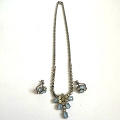 Vintage Lind Gal LG Blue Moonstone Rhinestone Parure Necklace Earring Set MCM