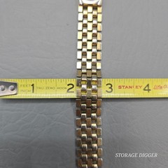 VTG Gold Tone Metal Tile Links Chain Wide Bracelet 7.5″ Long, Fold Over Clasp