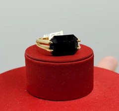 Vtg Sz 8 Ring Lg Black Cubic Zirconia 18KGE Gold Electroplated Jewelry StyL2