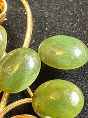 Vintage Yellow Gold Plated Filligree & Green Jade Brooch Pin, 2″ inches