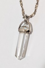 Vintage Sterling Silver Quartz Crystal Point 1.25″ Pendant 16″ Necklace