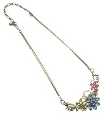 Vintage Corocraft Necklace Rhinestone Flowers Pastel Floral Signed Jewelry