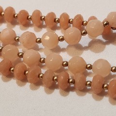 Vintage Multi Strand Peach Coral Bead Necklace Gold Tone Filigree Clasp