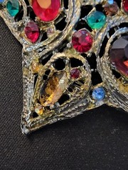 Vintage La Roco Braided Blue Green Gold/Silver Tone Star Brooch Stone Came Out