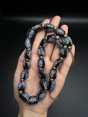 Vintage Black Glass Bead Necklace | Speckled Glass Necklace | Handmade Statement