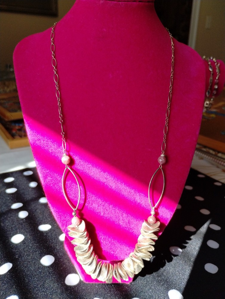 VTG Unique Artisan 33.35grm Necklace 24″ W/Rhodochrosite Faceted Gemstones