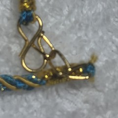 Vintage Indian Style, Gold, Toned Pendant necklace, Twisted Teal Silk Dori Cord