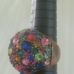 Vintage Multicolor Rhinestone Dome Statement Ring Gold Tone Size 6