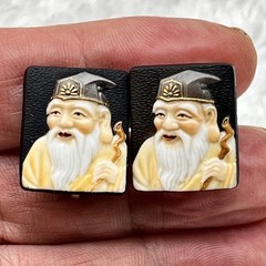 Vintage Toshikane Japan Earrings Oriental Fortune God Screwbacks