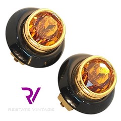 Brevete France Gauche Orange Stone Black Designer Classic Couture Clip Earring