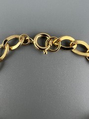 Vintage Charm Bracelet Gold Tone Curb Link Good Luck Clover Mandolin Germany
