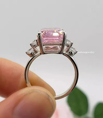 8.4 Ct Emerald Cut Pink Sapphire Diamond Engagement Ring 14K White Gold Plated