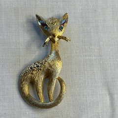 Vintage Mamselle Mid Century Modern Siamese Cat & Rose Brooches Pins
