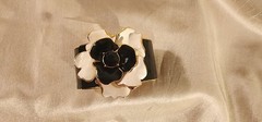 KJL Kenneth Jay Lane Flower Hinged Black & White Enamel & Rhinestone Bracelet