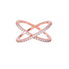 Rose Gold Tone Cubic Zirconia X-Band Ring | Vintage Sterling Silver | Size 5.25